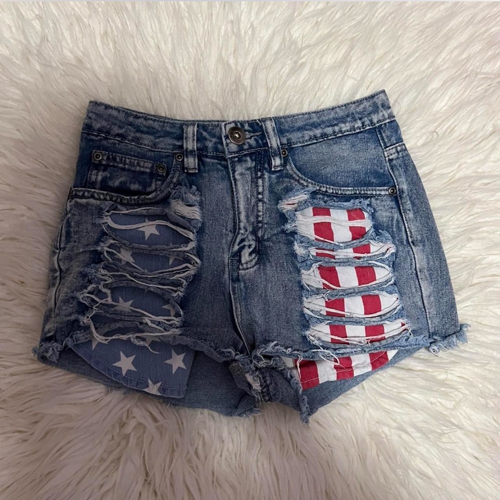 Distressed Denim American Flag Shorts 4th of July size small